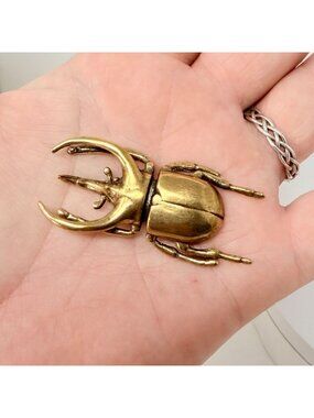 Brass Rhinoceros Beetle Figurine Strength Resilience Spirit Animal Altar Decor
